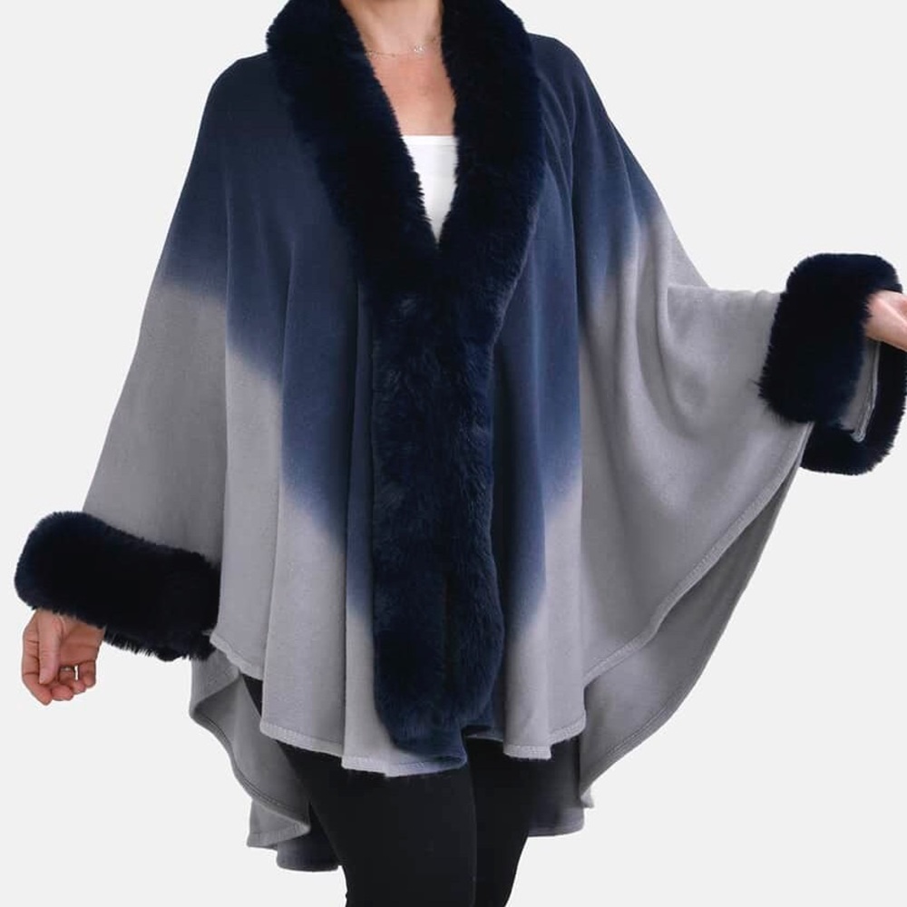Tamsy Burgundy Ombre Cape with Faux Fur Trim - One Size Fits Most💕